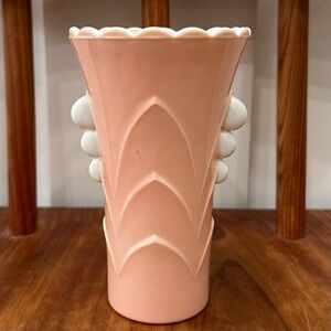 Fire King Vitrock Pink and White Vase Anchor Hocking Vintage Retro